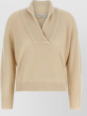 Brunello Cucinelli cashmere ribbed v-neck shawl collar sweater