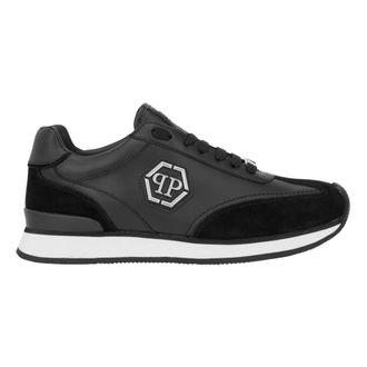 Philipp Plein Schoenen, unisex, Zwart, 47 EU, Leer, Runner Hexagon Patch