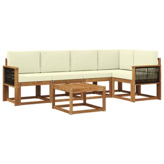 vidaXL Conjunto De Sof&aacute;s De Exterior Con Coj&iacute;n 6 Pcs Natural Y Crema Vidaxl