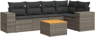 vidaXL Set De Muebles De Jard&iacute;n 6 Pzas Y Cojines Rat&aacute;n Sint&eacute;tico Gris Vidaxl