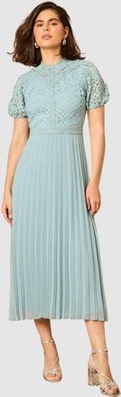 Oasis Lace Puff Sleeve Pleated Midi Dress in Light Blue at Nordstrom, Size 6
