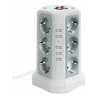 OEM Multipresa Con Protezione Da Sovratensioni, 5 Porte Usb E 12 Prese, 3 Interruttori, Bianca