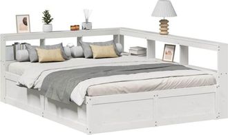 vidaXL Vidaxl - Cama Con Estanter&iacute;a Sin Colch&oacute;n Madera Maciza Blanca 150x200 Cm