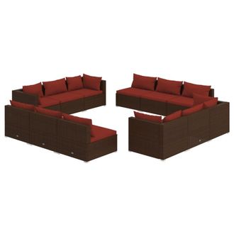 vidaXL Set Muebles De Jard&iacute;n Y Cojines 12 Pzas Rat&aacute;n Sint&eacute;tico Marr&oacute;n Vidaxl