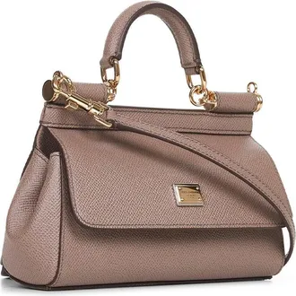 Dolce & Gabbana Womens Handbag Sicily Taupe Mud Calf Leather Handbags Hand Bags