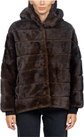 Zoe Giacca Ecopelliccia Corta Con Cappuccio - Dames - Jassen - Bruin - M - Polyester - Jassen