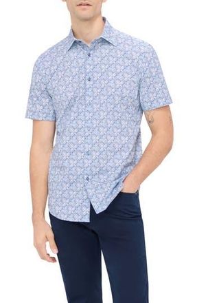 Bugatchi Miles OoohCotton Abstract Print Short Sleeve Button-Up Shirt in Air Blue at Nordstrom Rack, Size Medium