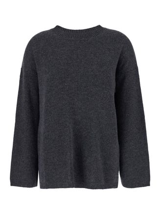 Allude Grey Relaxed Crewneck Sweater In Cashmere Woman