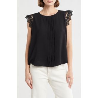 Adrianna Papell Lace Flutter Sleeve Top in Black at Nordstrom Rack, Size X-Small