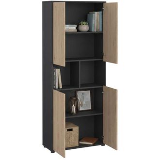 Dmora Credenza Pierre, Buffet da soggiorno, Madia da salotto, Dispensa da cucina, 80x34 h205 cm, Rovere e Grigio - Dmora