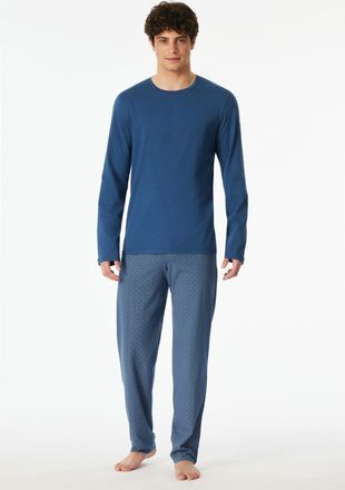 Schiesser Schlafanzug SCHIESSER Casual Essentials, Herren, Gr. 52, 815, blau, Single Jersey, Obermaterial: 100% Baumwolle, regular fit lang, Rundhals, Homewear-