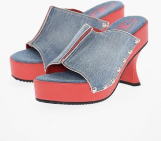Diesel Denim Mules D-WOODSTOCK with Studs and 8cm Heel size 39