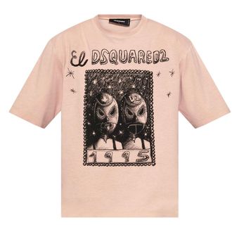 Dsquared2 Mens Overlay Graphic Loose Fit T-shirt Dusty Antic Rose - Pink Cotton - Size X-Small