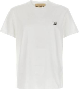 Valentino Garavani Cotton T-Shirt With VLogo Patch - Heren - T-shirts - Wit - XL - Katoen - Tops
