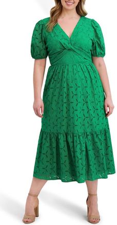Kensie Cotton Eyelet Midi Dress in Trp Green at Nordstrom Rack, Size 3X