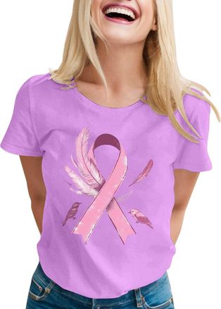 Generic Breast Cancer T Shirts Ribbon Shirt Pink Ribbon Breast Cancer Awareness Fighter Women T-Shirt Awareness Tops Ladies Pink T Shirt for Oversized Shirts 