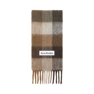 Acne Studios Winter Scarves, female, Multicolor, Size: ONE SIZE Check Fringe Scarf Dark Brown/White/Brown