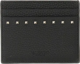 Valentino Garavani Garnet Calfskin Rockstud Card Holder-Uomo