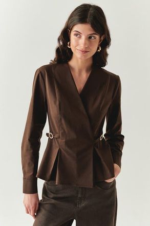 Exquise Ashylnn Wrap Collar Shirt in Brown at Nordstrom, Size X-Large