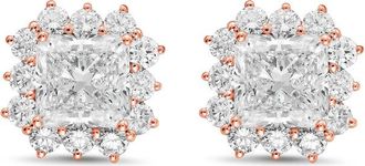 Diana M. Jewels 14kt rose gold 9cts lab grown Radiant Cut Diamond Halo Earrings