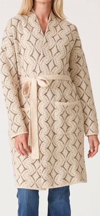 Lovestitch Western Diamond Jacquard Belted Cardigan In Natural/taupe