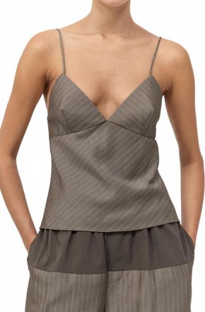 St.Agni Bias Cami Top In Khaki Pinstripe