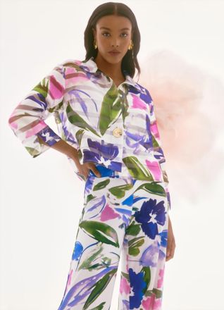 Joseph Ribkoff Floral Buttoned Casual Jacket In Off White/multi