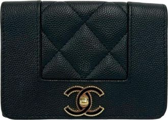 Chanel Black Grained Calfskin Wallet (Tri-Fold) (Pre-Owned)