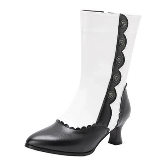 Generic Womens Designer Mid Calf Boots Pointed Toe High Strange Heel With Side Zipper Rivets And Mixed Color Pattern