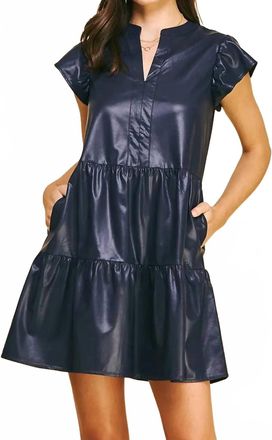 Pinch Design Pu Leather Mini Dress In Deep Navy