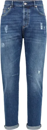 Brunello Cucinelli distressed straight-leg jeans - men - Cotton/Spandex/Elastane - 56 - Blue