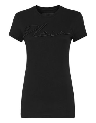 Philipp Plein Satin T-shirt Round Neck SS Embroidery Signature