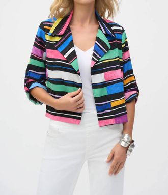 Joseph Ribkoff Colorful Stripes Boxy Blazer Jacket In Black/multi