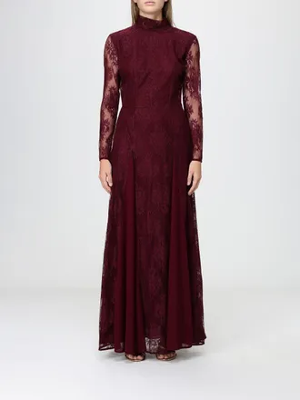 Hanita High-Neck Long Sleeve Lace Long Evening Gown