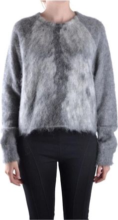Alexander Wang Grijze Gebreide Trui Ronde Hals Lange Mouwen - Dames - Ronde hals truien - Grijs - L - Wol - Truien & Vesten