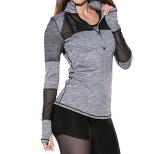 TLF Apparel Muse Bardot Mesh Panel Long Sleeve Top In Graphite