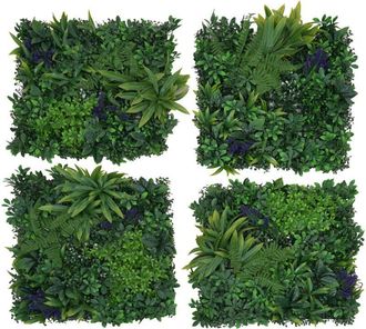 Hhg [nunca Usado] Panel De Pared Hhg-590, Pared Vegetal, Decoraci&oacute;n De Pared, Planta Artificial, Interior/exterior, 4 Unidades De 50 X 50 Cm = 1 M&sup2;, Hojas