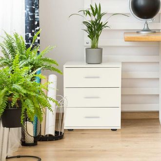 ML Design Ml-design Mesita De Noche Con 3x Cajones 45 X 34 X 52 Cm Blanco Mesa Auxiliar Para Libros, Tel&eacute;fono C&oacute;moda Lisa De Madera Mueble Cajonera Consola Esta