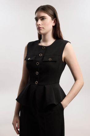 Karen Millen Womens Compact Stretch Peplum Tailored Top - Black - Size 16 UK