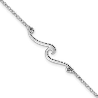 Diamond2Deal Sterling Silver Rhodium-plated Polished Wave 7 +1in Bracelet