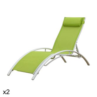 Happy Garden Lote de 2 tumbonas en textileno verde y estructura blanca