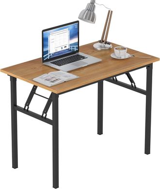 Soges Escritorio, Mesa Plegable, Material De Madera, Mesa De Computadora, Escritorio De Oficina, Mesa De Comedor Familiar, Picnic. 10060, Teca+negro - Soges