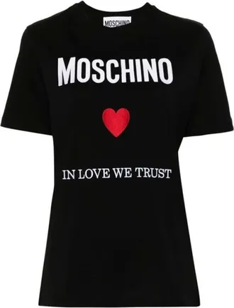 Moschino Tops, Dames, Zwart, 2Xs, Katoen, In Love We Trust T-Shirt