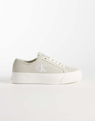 Calvin Klein Scarpe flatform stringate in camoscio color crema-Neutro