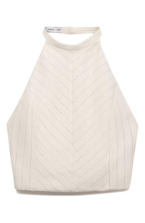 Mango Stripe Crop Halter Top in Off White at Nordstrom, Size X-Small