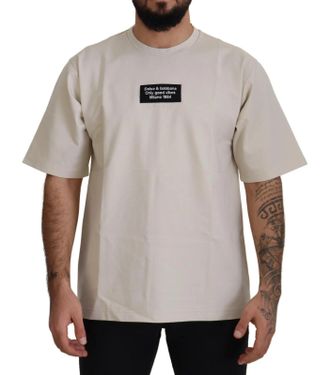 Dolce & Gabbana Ivory Cotton Ivory Printed Mens Crewneck