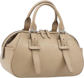 Prada Belted Boston Tessuto Beige Leather Handbag (Pre-Owned)