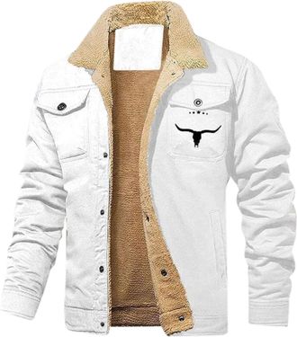 Generic 2025 Mens Jacket Mens Winter Fashion Business Lamb Wool Solid Color Pocket Cardigan Button Jacket Double Breasted Coat Men Slim (White, M)