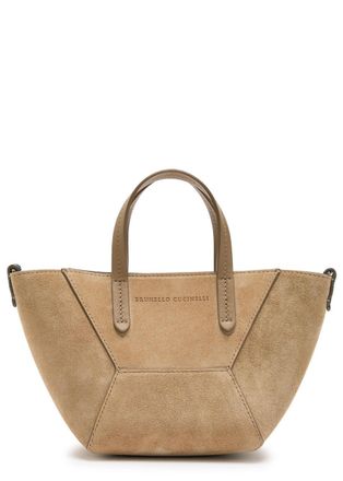 Brunello Cucinelli Bead Mini Panelled Suede Tote - Tan - One Size