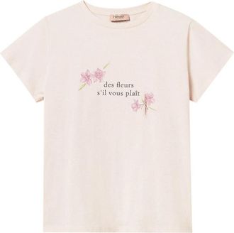 Twinset T-shirt met ronde hals- korte mouwen en sloganprint - Dames - T-shirts - Roze - XL - Tops